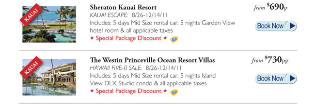 The Westin Princeville Ocean Resort Villas /  The St. Regis
            Princeville Resort / Sheraton Keauhou Bay Resort & Spa 