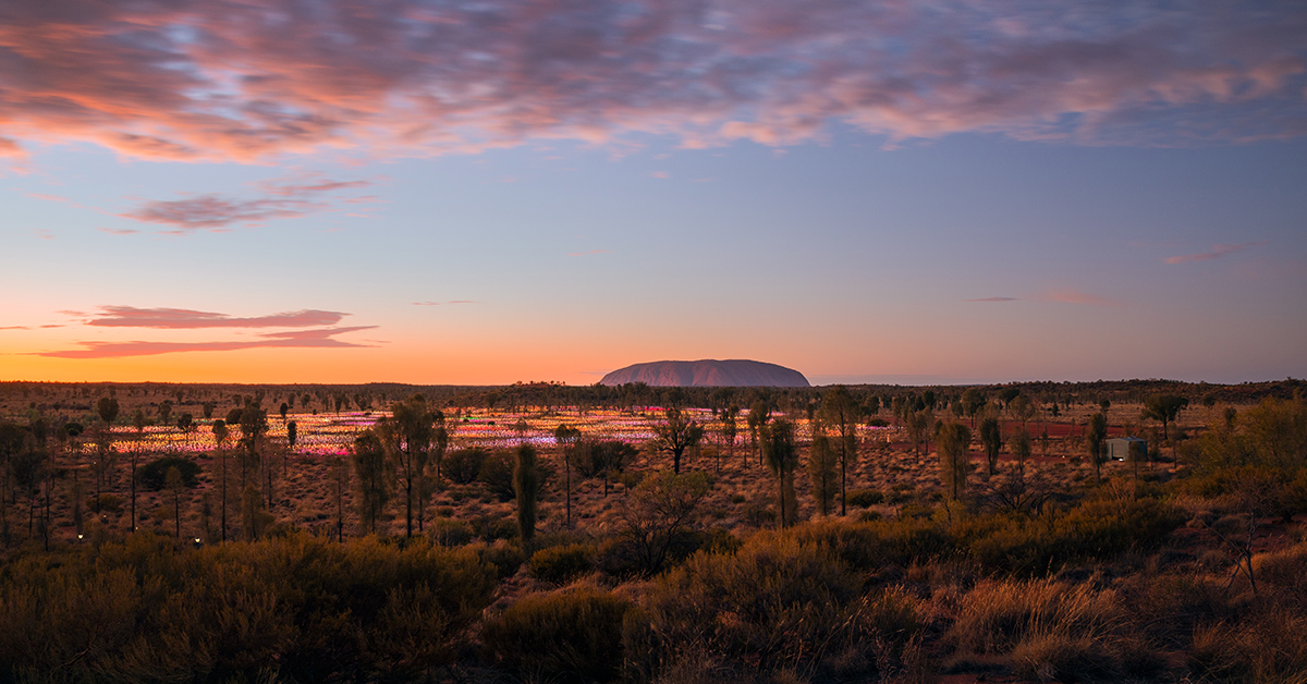 Uluru rock in Australia at sunset. Photo credit: AAT Kings