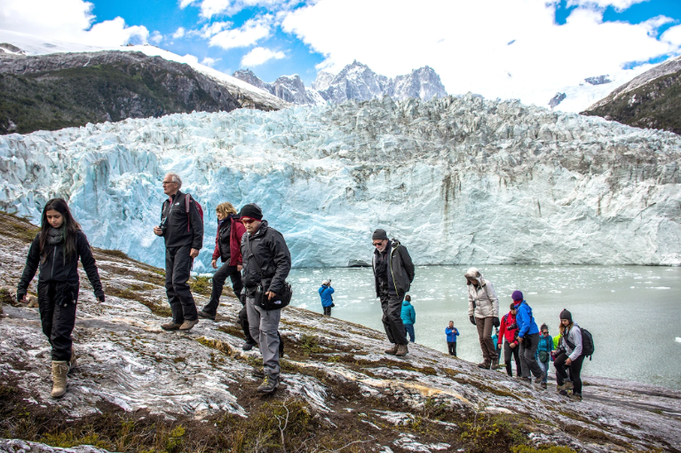 Patagonia glacier with tour group